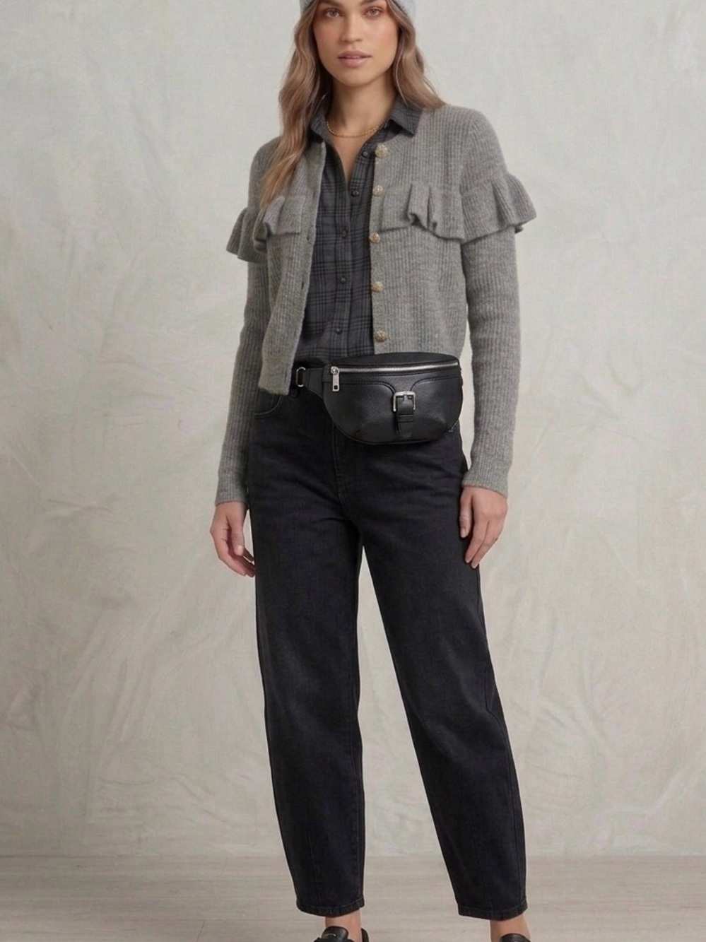 H&M Grey Ruffle-Detail Ribbed Knit Sweater Cardigan - Picture 5 of 13